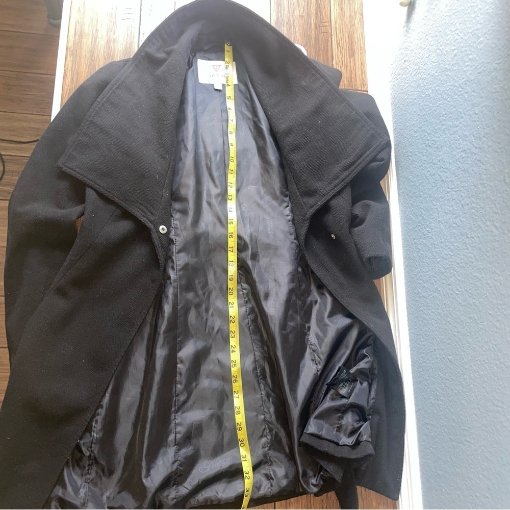 Black trench coat winter coat black business coat thick pea coat fall jacket - Picture 6 of 7
